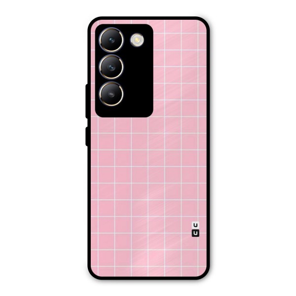 Pink Checks Metal Back Case for Vivo Y200e