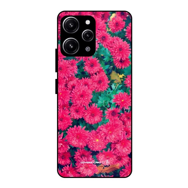 Pink Flowers Glass Back Case for Redmi 12 4G