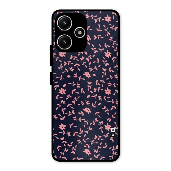 Pink Plant Design Metal Back Case for Redmi 12 5G
