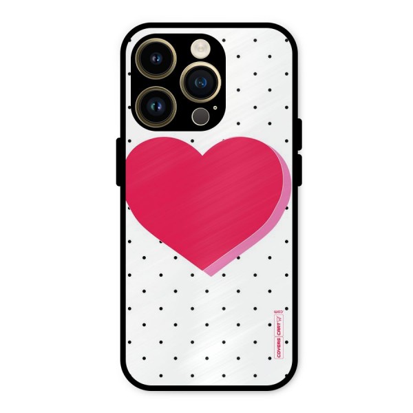 Pink Polka Heart Metal Back Case for iPhone 14 Pro