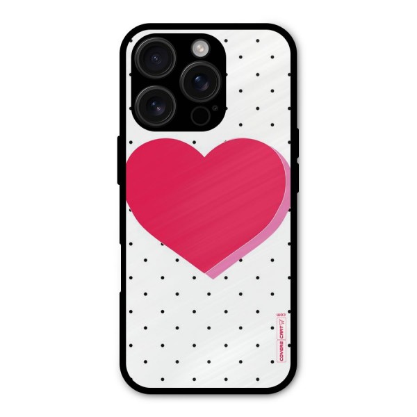 Pink Polka Heart Metal Back Case for iPhone 16 Pro