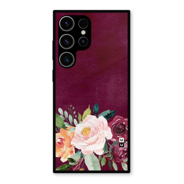 Plum Floral Design Metal Back Case for Galaxy S23 Ultra