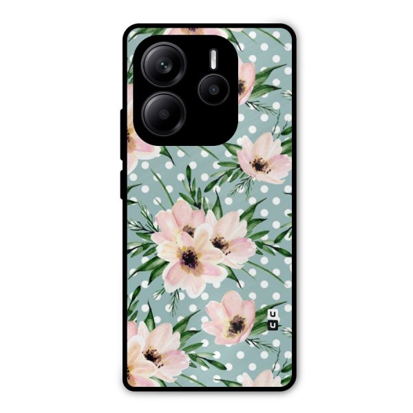 Polka Art Floral Metal Back Case for Redmi Note 14 5G