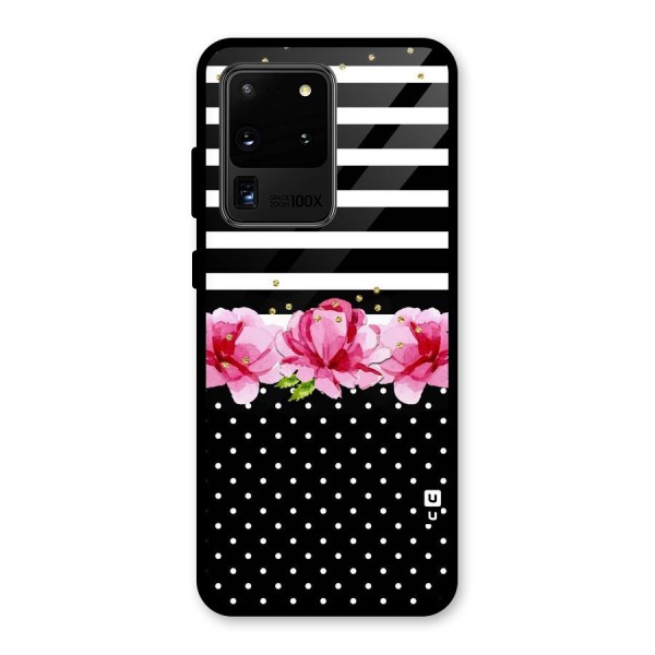 Polka Floral Stripes Glass Back Case for Galaxy S20 Ultra