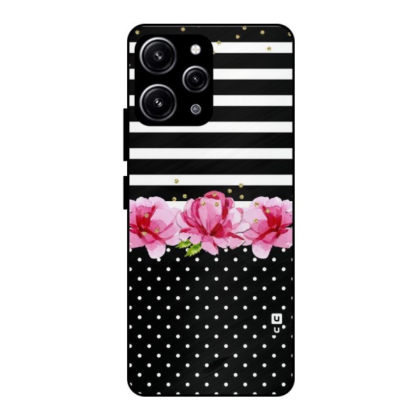 Polka Floral Stripes Glass Back Case for Redmi 12 4G