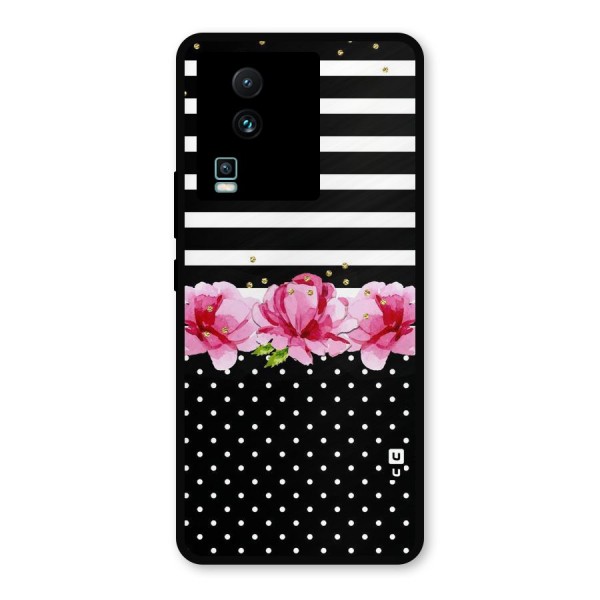 Polka Floral Stripes Metal Back Case for iQOO Neo 7 Pro