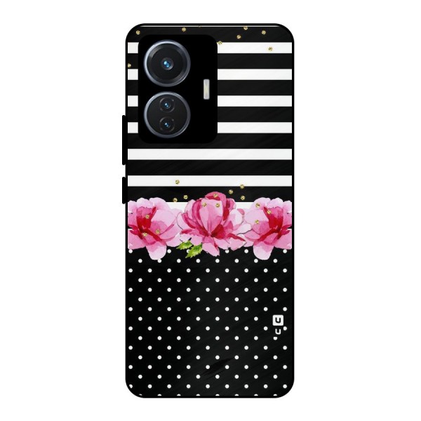 Polka Floral Stripes Metal Back Case for iQOO Z6 44W
