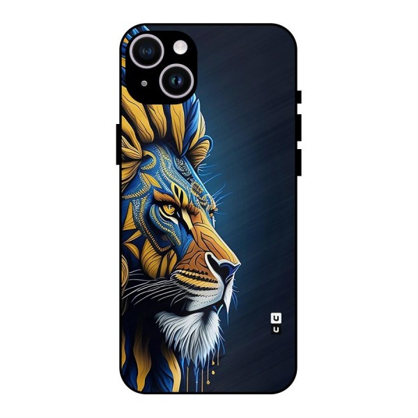 Premium Lion Abstract Side Art Metal Back Case for iPhone 14 Plus