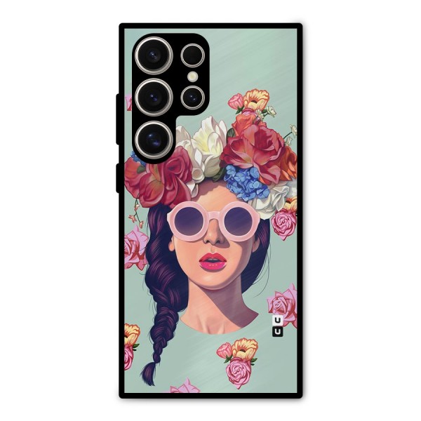 Pretty Girl Florals Illustration Art Metal Back Case for Galaxy S24 Ultra