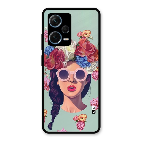 Pretty Girl Florals Illustration Art Metal Back Case for Redmi Note 12 Pro Plus 5G