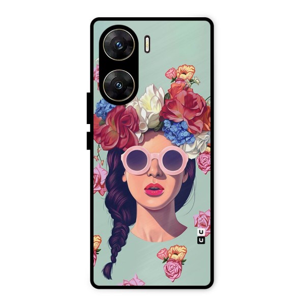 Pretty Girl Florals Illustration Art Metal Back Case for Vivo V29e