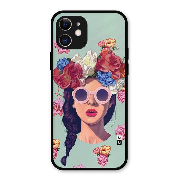 Pretty Girl Florals Illustration Art Metal Back Case for iPhone 12