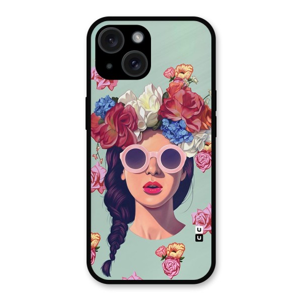 Pretty Girl Florals Illustration Art Metal Back Case for iPhone 15