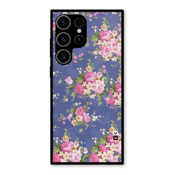 Purple Pink Floral Metal Back Case for Galaxy S23 Ultra