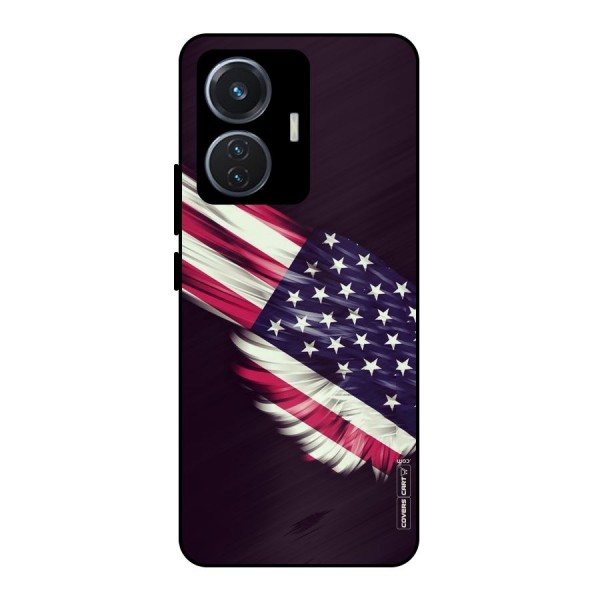 Red And White Stripes Stars Metal Back Case for iQOO Z6 44W