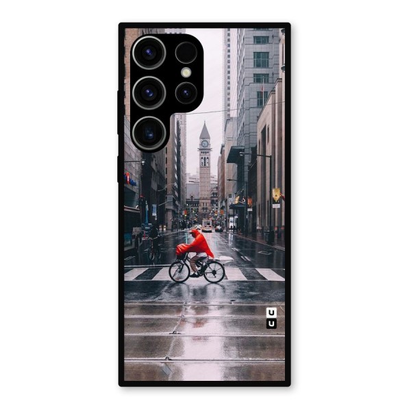Red Bicycle Street Metal Back Case for Galaxy S23 Ultra
