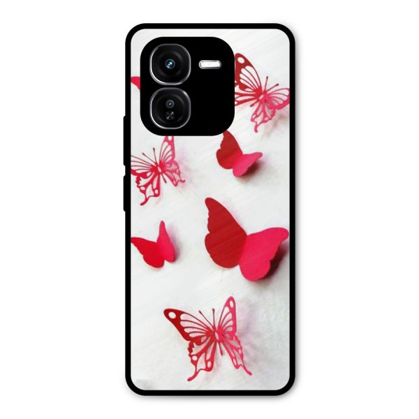 Red Butterflies Metal Back Case for iQOO Z9x