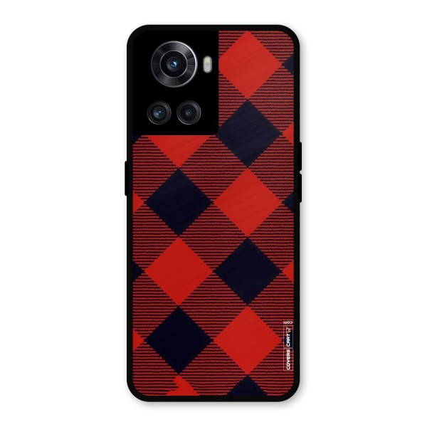 Red Diagonal Check Metal Back Case for OnePlus 10R