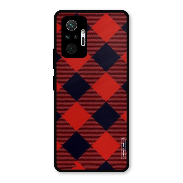 Red Diagonal Check Metal Back Case for Redmi Note 10 Pro Max