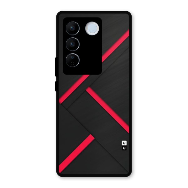 Red Disort Stripes Metal Back Case for Vivo V27