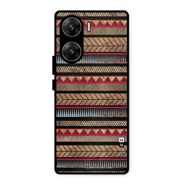 Red Indie Pattern Metal Back Case for Vivo V29e