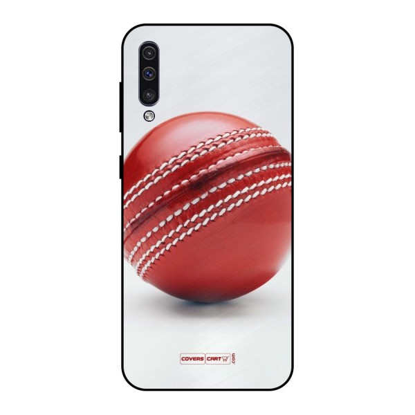 Red International Cricket Ball Metal Back Case for Galaxy A50