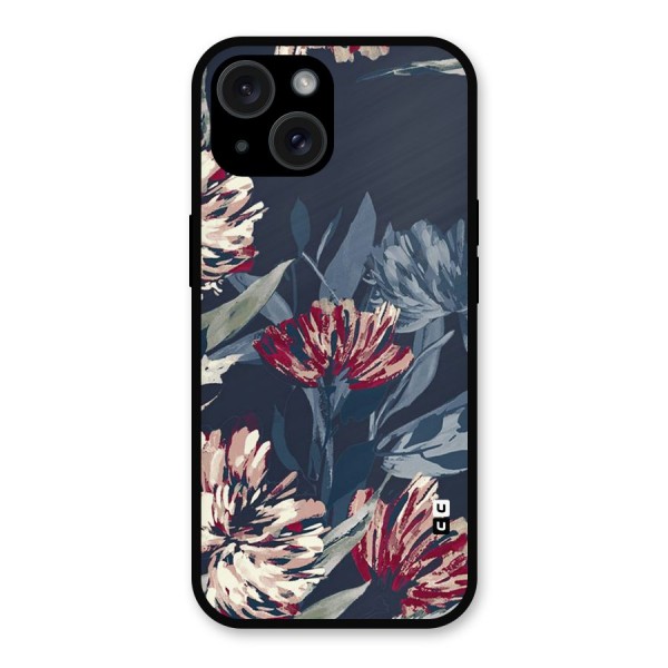 Red Rugged Floral Pattern Metal Back Case for iPhone 15