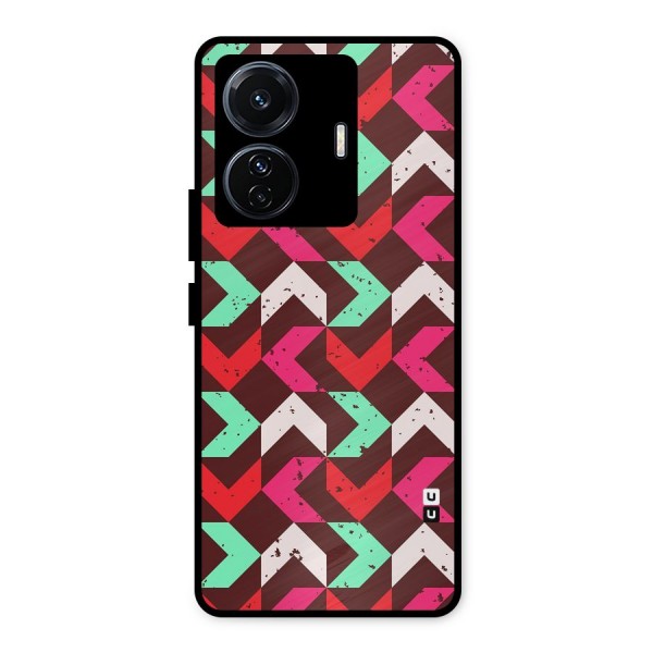 Retro Red Pink Pattern Metal Back Case for iQOO Z6