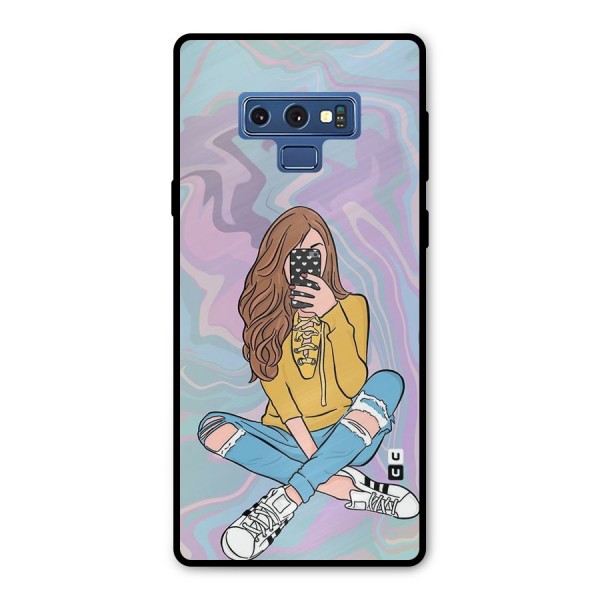 Selfie Girl Illustration Metal Back Case for Galaxy Note 9