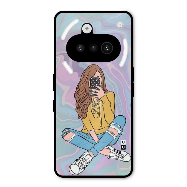 Selfie Girl Illustration Metal Back Case for Nothing Phone 3a