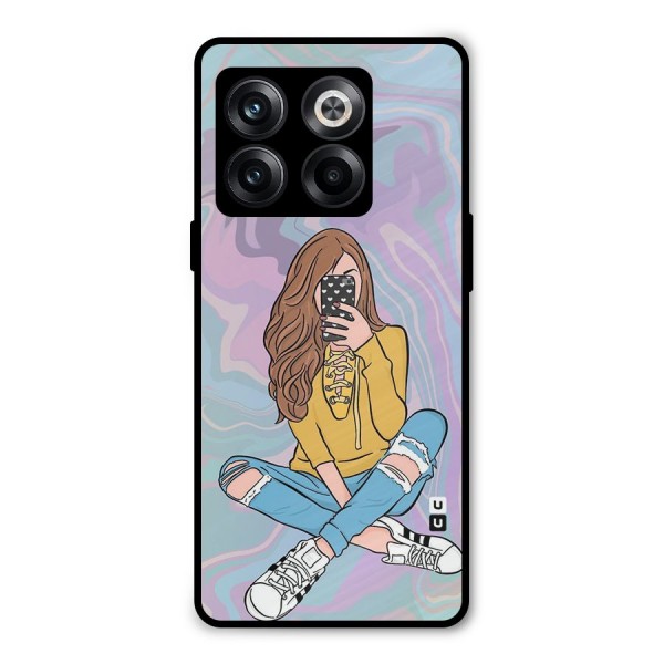 Selfie Girl Illustration Metal Back Case for OnePlus 10T