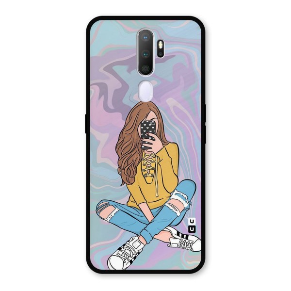Selfie Girl Illustration Metal Back Case for Oppo A5 (2020)