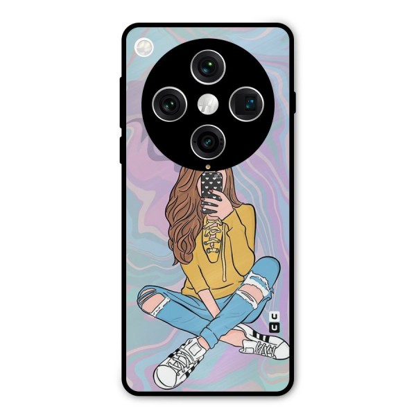 Selfie Girl Illustration Metal Back Case for Oppo Find X8 Pro