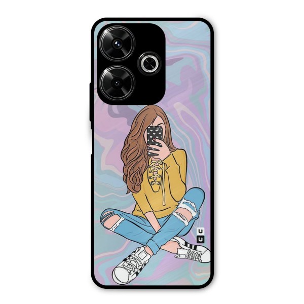 Selfie Girl Illustration Metal Back Case for Poco M6 Plus