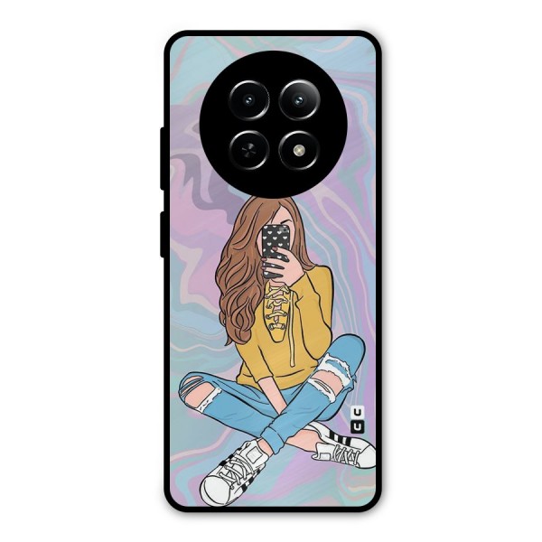 Selfie Girl Illustration Metal Back Case for Realme 12x 5G