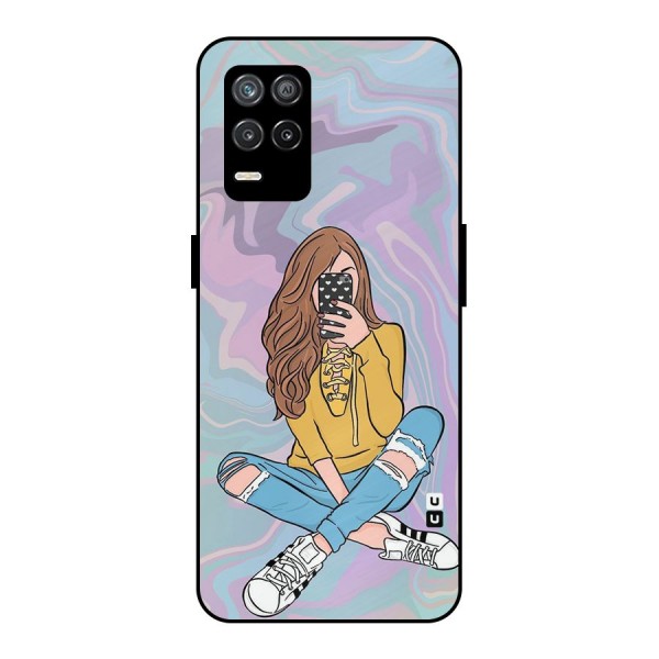 Selfie Girl Illustration Metal Back Case for Realme 9 5G