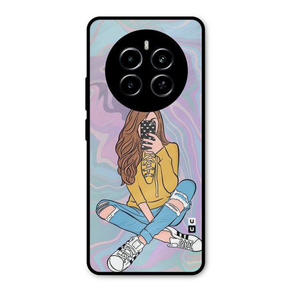 Selfie Girl Illustration Metal Back Case for Realme P1