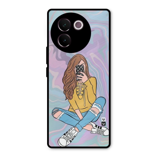 Selfie Girl Illustration Metal Back Case for Vivo V30e