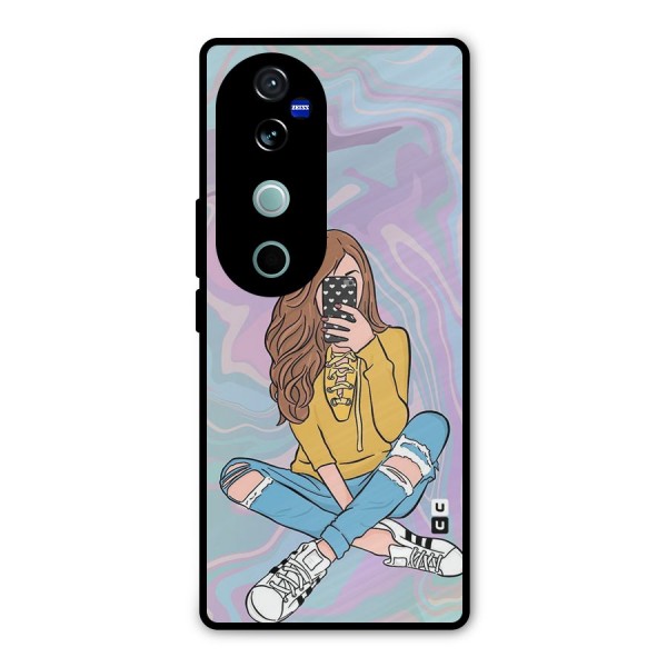 Selfie Girl Illustration Metal Back Case for Vivo V40 Pro