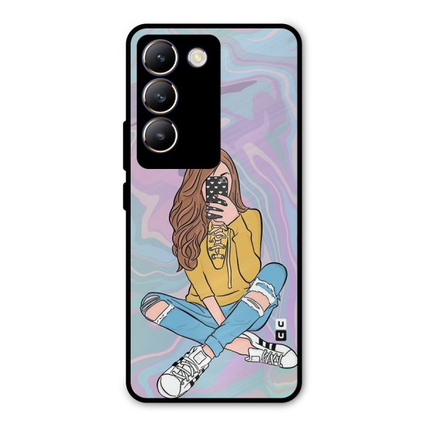 Selfie Girl Illustration Metal Back Case for Vivo Y200e