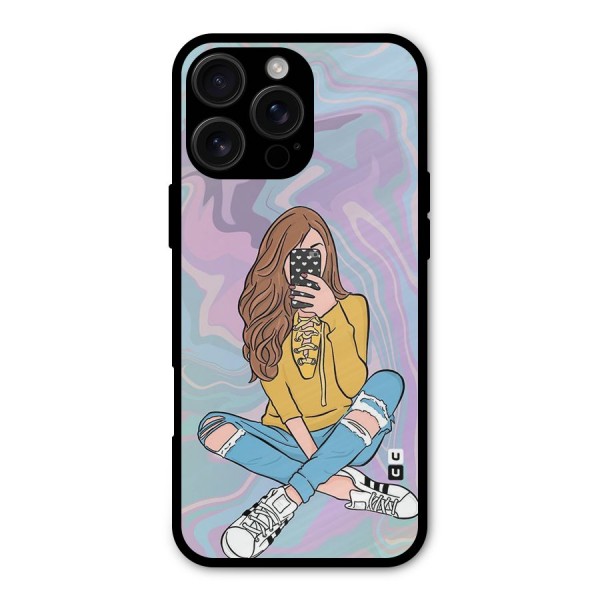Selfie Girl Illustration Metal Back Case for iPhone 16 Pro Max