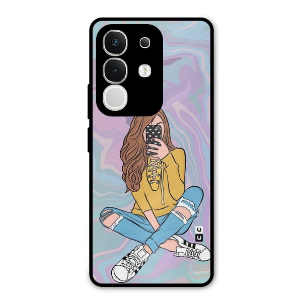 Selfie Girl Illustration Metal Back Case for iQOO Z10x