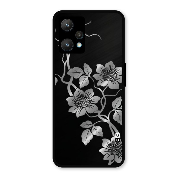 Silver Grey Flowers Metal Back Case for Realme 9 Pro Plus 5G