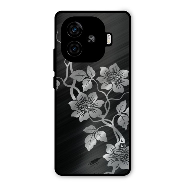Silver Grey Flowers Metal Back Case for iQOO Z9 Turbo