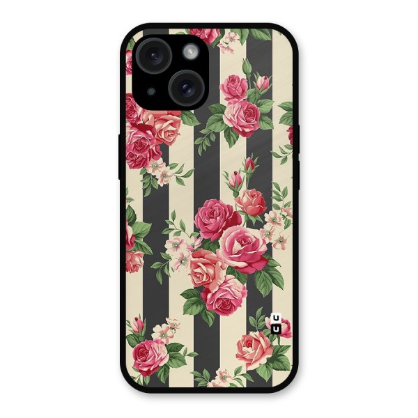 Stripes And Floral Metal Back Case for iPhone 15