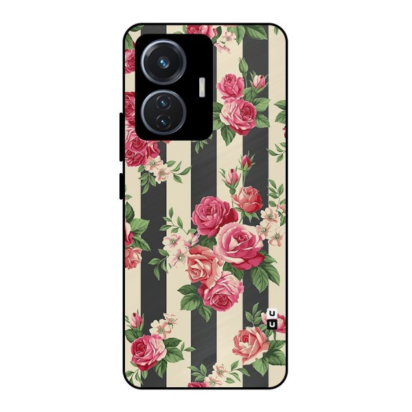 Stripes And Floral Metal Back Case for iQOO Z6 44W
