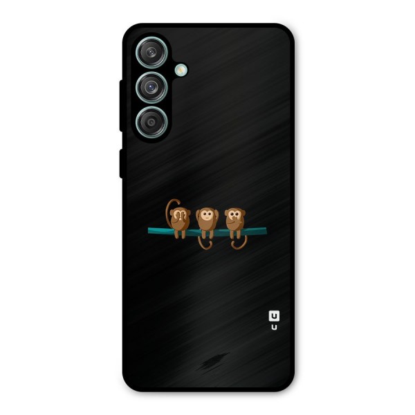 Three Cute Monkeys Metal Back Case for Galaxy M55 5G