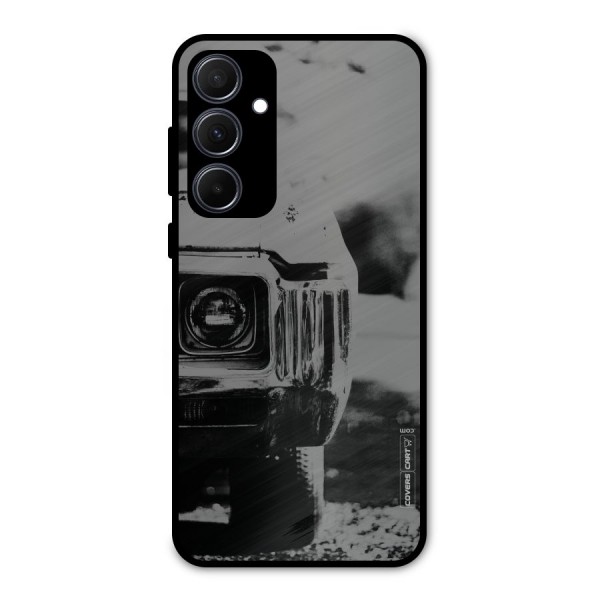 Vintage Car Black and White Metal Back Case for Galaxy A35