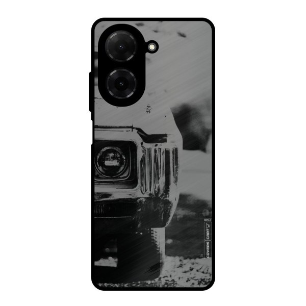 Vintage Car Black and White Metal Back Case for Poco C71