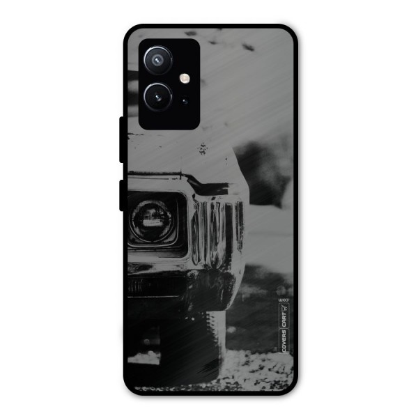 Vintage Car Black and White Metal Back Case for Vivo T1 5G